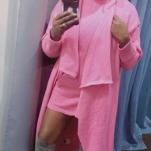 PINK SWEATER DRESS CARDIGAN SET